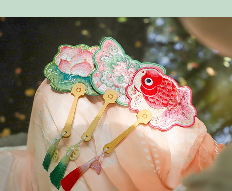 Hand-Shaped Embroidery Fan Decorative Portable Cultural Fan -Lotus Style 1 Piece