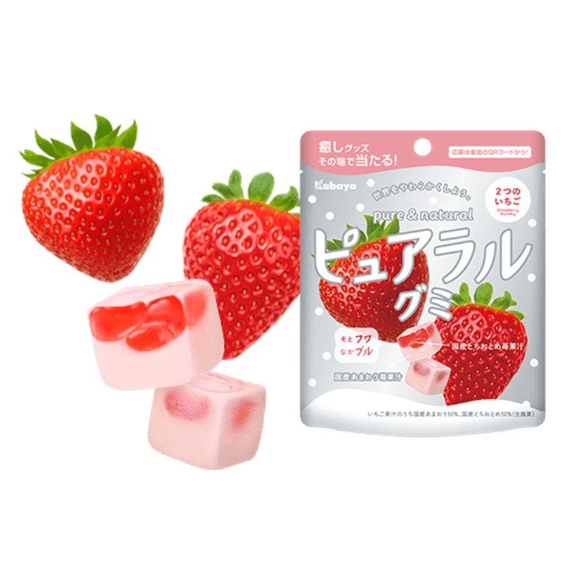 【日本直郵】日本KABAYA 冬季限定 KABAYA 軟糖與棉花糖的結合 草莓 日本國產果汁夾心軟糖 58g
