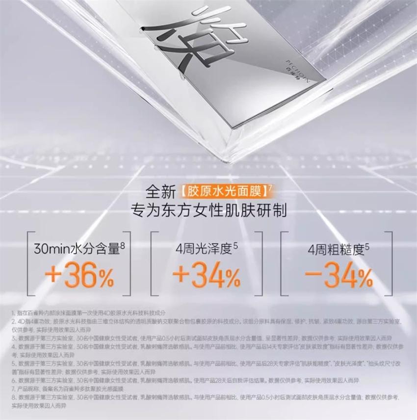 【中国直邮】 PECHOIN 百雀羚 胶原水光面膜 睡眠补水免洗软膜保湿淡纹抗皱紧致涂抹式面膜 10支/盒