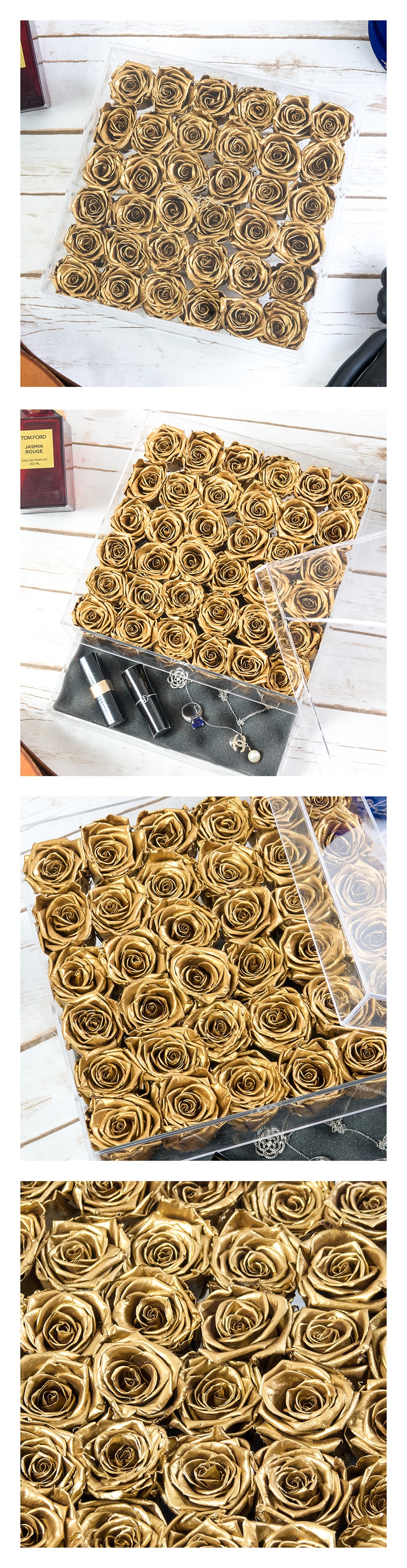 whisper bouquet preserved roses Makeup storage box (24K Gold rose love)