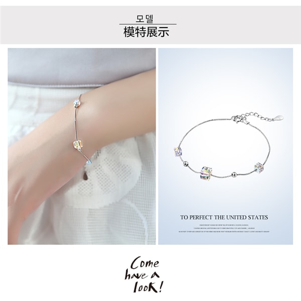 Girls Women Shiny Crystal Bracelet S925 Silver Chain