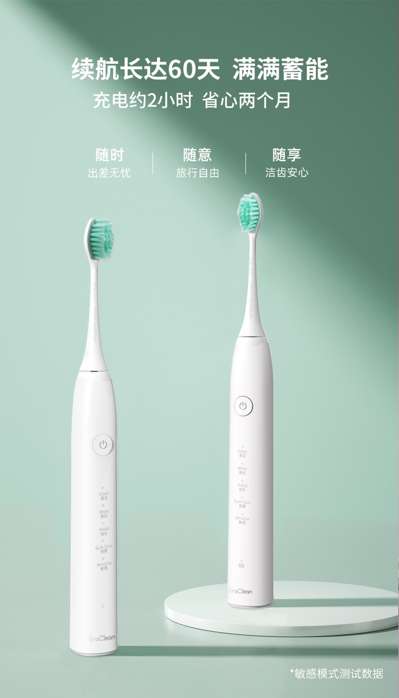 【中国直邮】EraClean世净 电动牙刷 ET01 白色