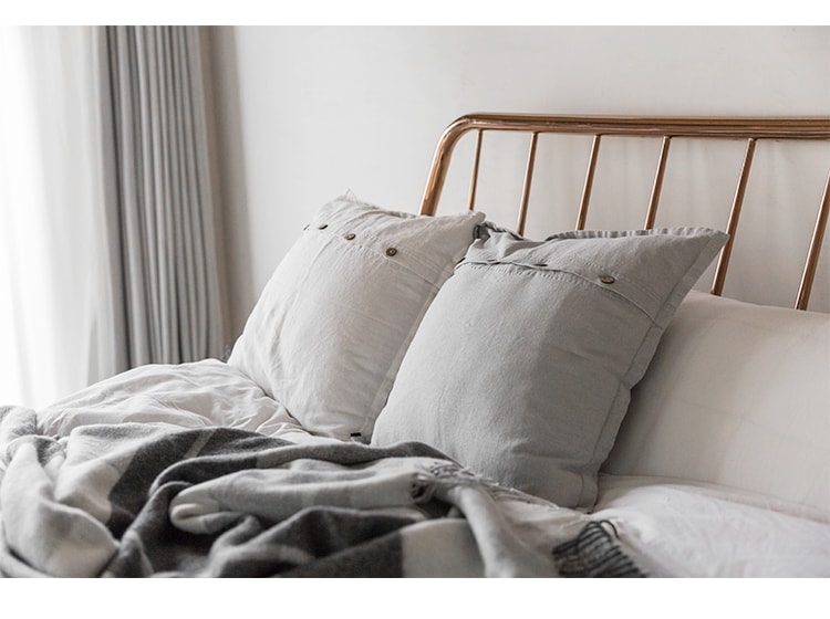 述物椰壳扣亚麻抱枕靠垫家用沙发客厅简约北欧靠枕床头抱枕套-米白