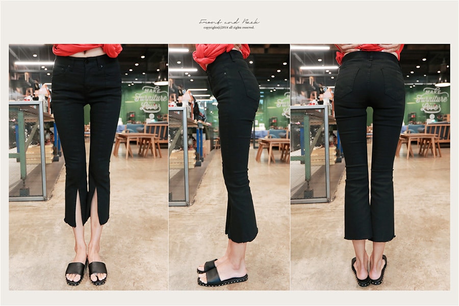 WINGS Mid High-Rise Front-Slit Crop Flare Jeans #Black L(29-30)