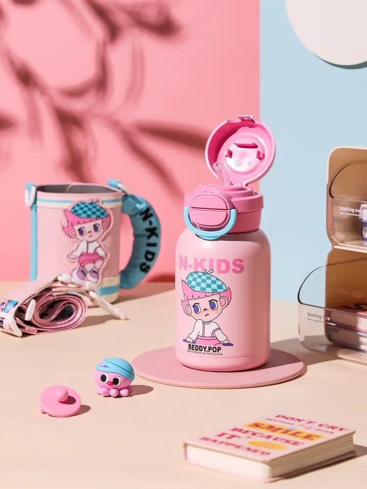 韩国 BEDDYBEAR 杯具熊 保温杯 高颜值库洛米双饮杯子 宝宝幼儿园小学生儿童水杯 600ml 粉色