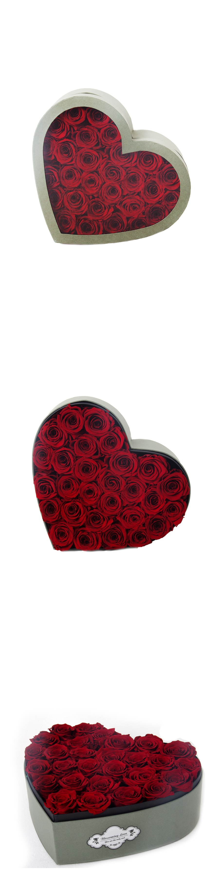 See-through heart-shaped box -Red Roses