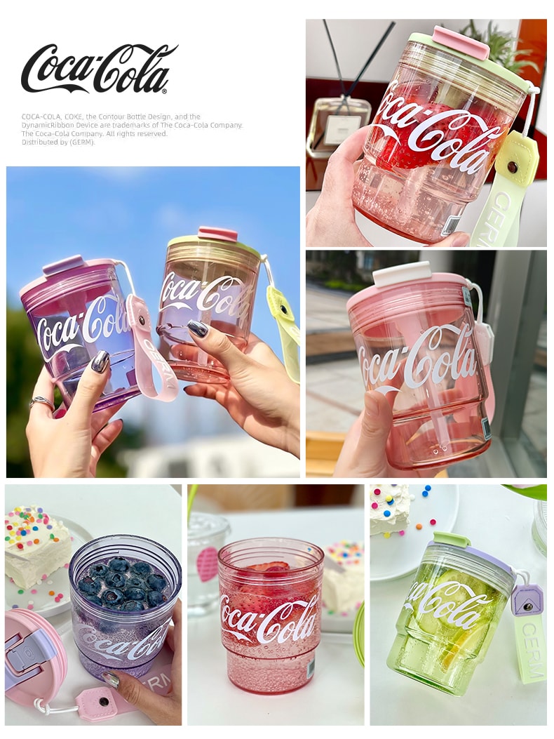 【中国直邮】GERM 可口可乐联名咖啡杯女生高颜值学生吸管tritan水杯子夏季便携 子姜粉375ML