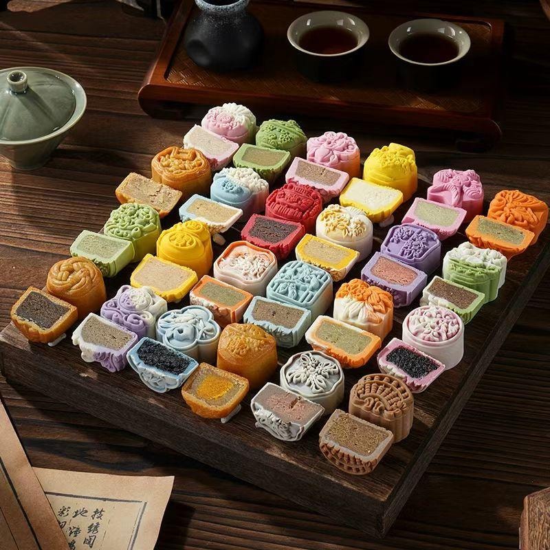 姚记 寻时见韵系列  八口味月饼 8枚装 百香芒果 甘露琵琶 桂花酒酿 青柠柚子 悠悠玫瑰 核桃贡枣 荷花青梅 莲蓉  300g