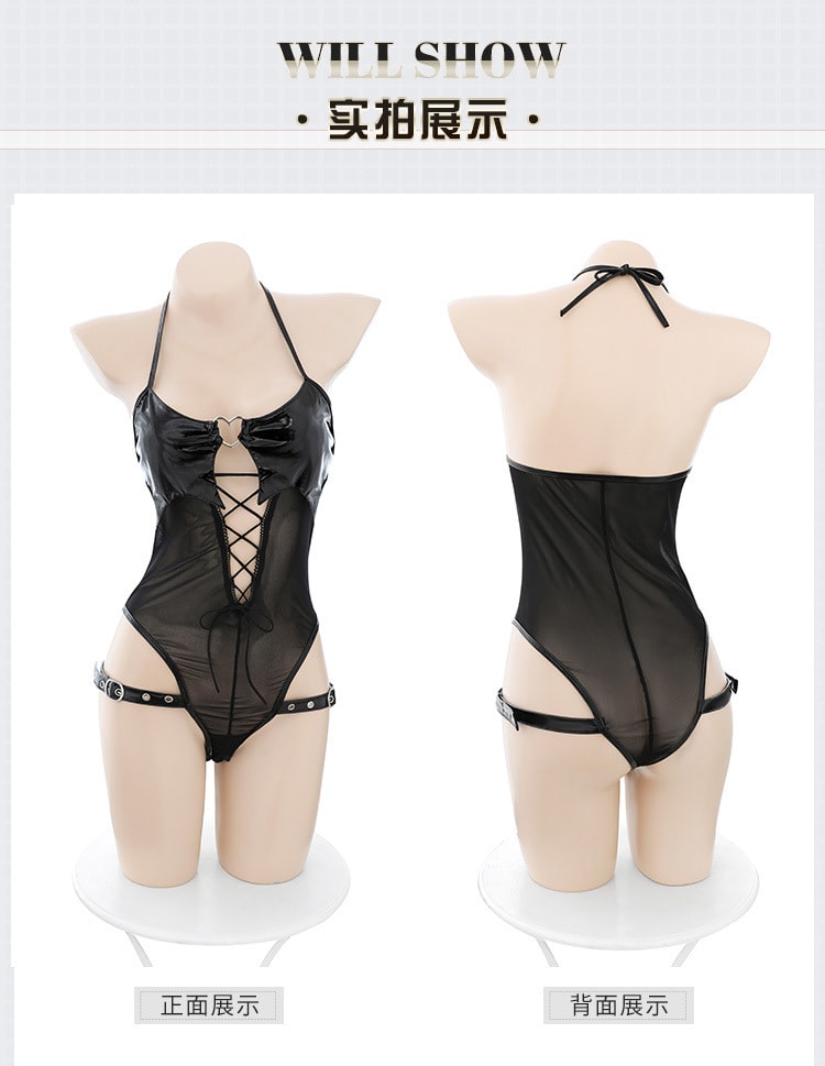 【中國直郵】霏慕 情趣內衣 漆皮透視網紗小惡魔制服 均碼 黑色款 情趣用品