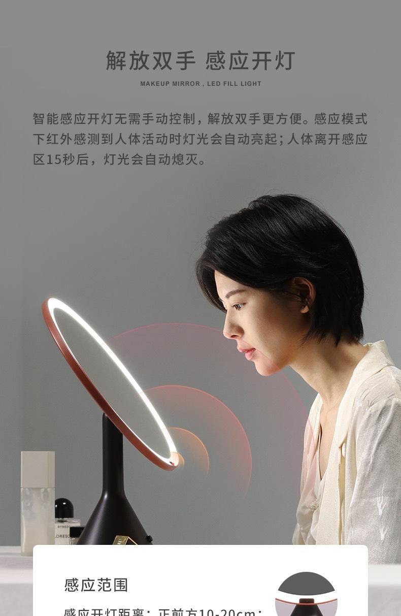 【中国直邮】 HOLIHEYO 9.5英寸大圆镜智能台式化妆镜宿舍桌面梳妆镜美容补光镜3种色温 白色 一只装