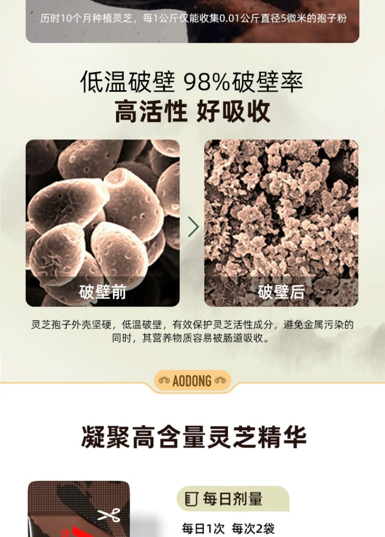 【中國直郵】敖東 破壁靈芝孢子粉60g/盒長白山正品增強免疫力孢子粉
