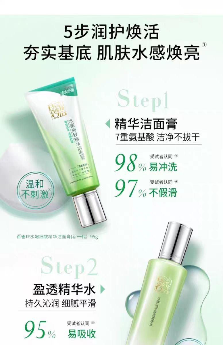 【中国直邮】百雀羚PECHOIN 水嫩倍现水乳 补水温和舒缓护肤套装 精华霜+精华水+精华乳+眼部精华液  1套|*预计到达时间3-4周