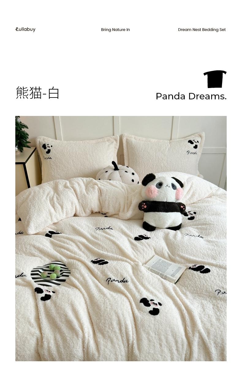 【中国直邮】Lullabuy云栖温梦牛奶绒床上三件套(床单*1+被套*1+枕套*1)Twin Size 熊猫-白