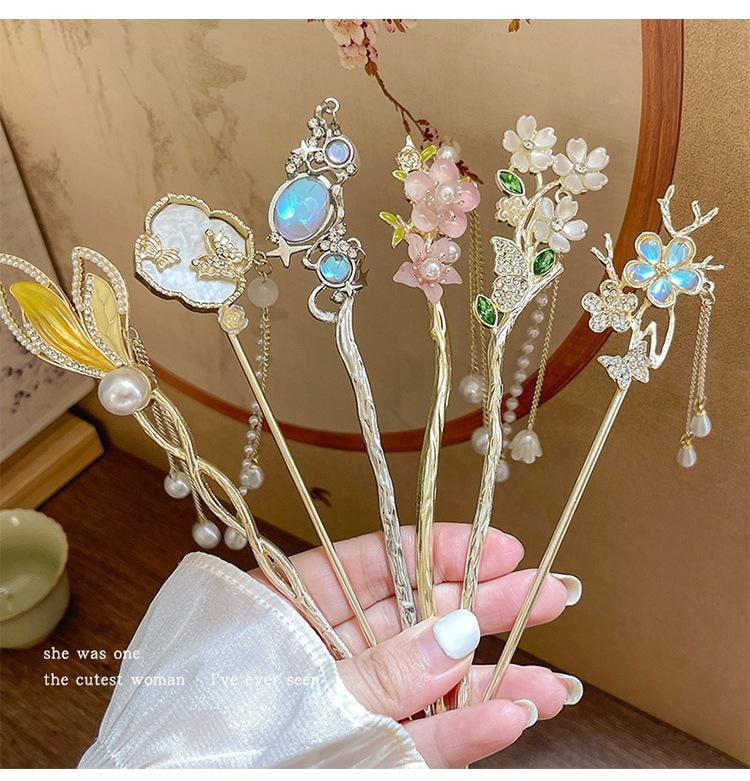 FOXTAIL 古风发簪 流苏花朵发簪 女新中式 高级感小众 古风盘头发钗簪子 汉服旗袍发饰 - 竹子团扇 1支