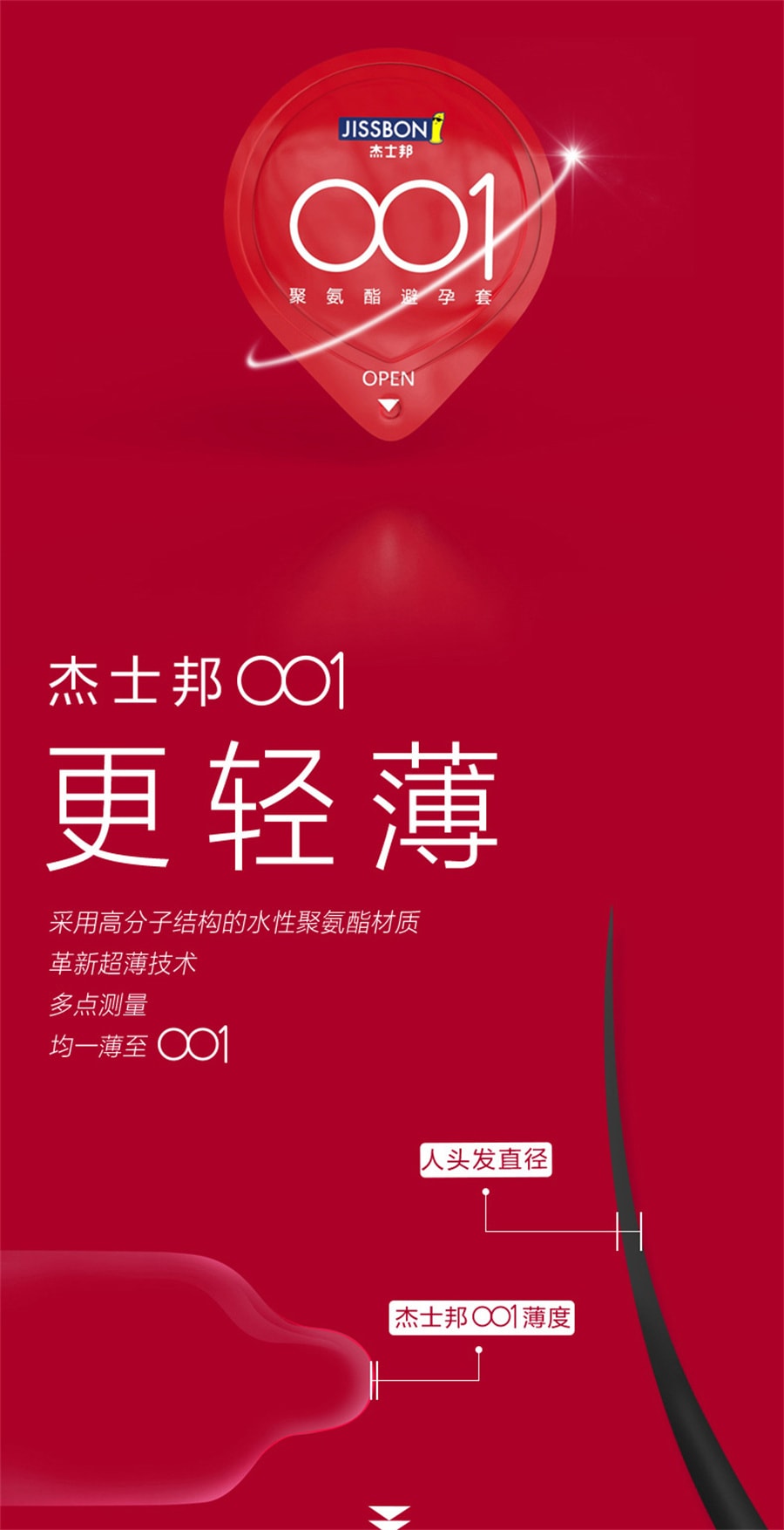 【中国直邮】杰士邦 001隐形避孕套安全套超薄裸入持久装防早泄 【纯001超润10只】