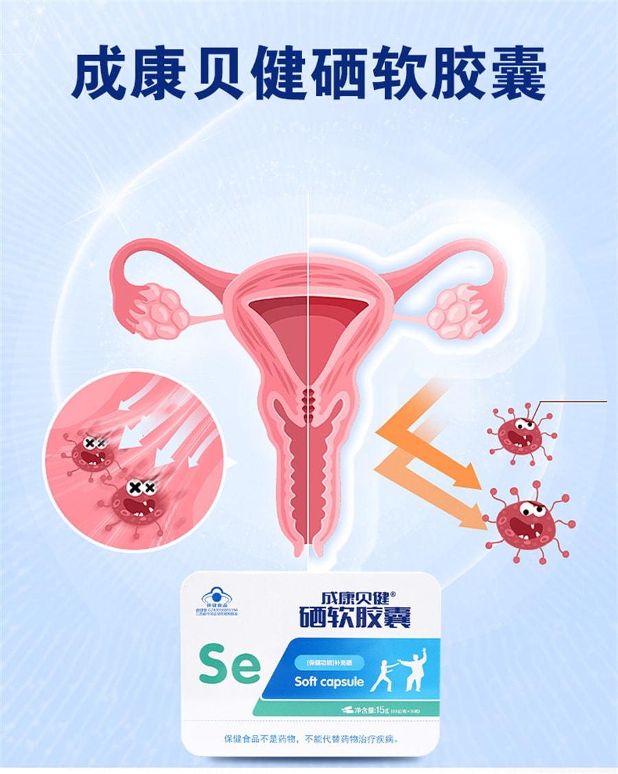 【中國直郵】成康貝健 硒軟膠囊30粒/盒 提高HPV免疫力女性補硒元素正品