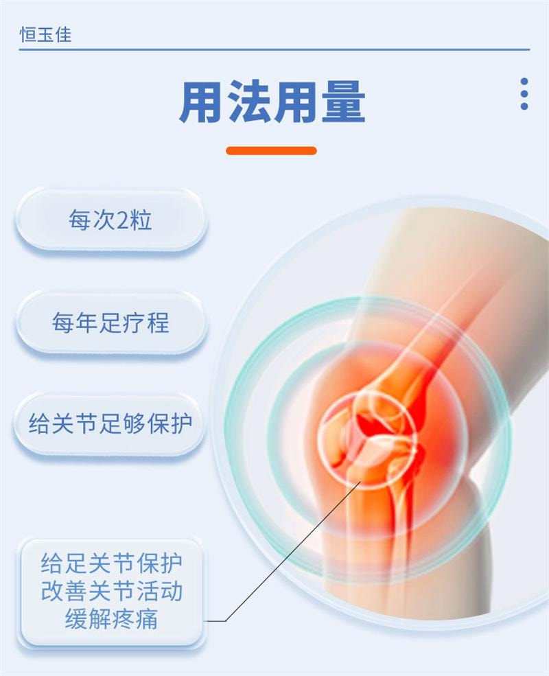 【中国直邮】 恒玉佳 硫酸氨基葡萄糖胶囊 关节炎膝盖疼痛专用药氨糖软骨素消炎药中老年 18粒/盒