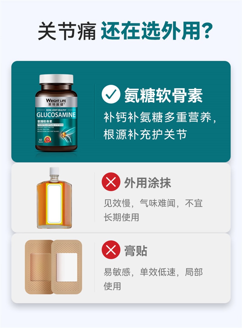 【中国直邮】莱特维健 氨糖软骨素钙片60粒装关节骨胶原氨基葡萄糖