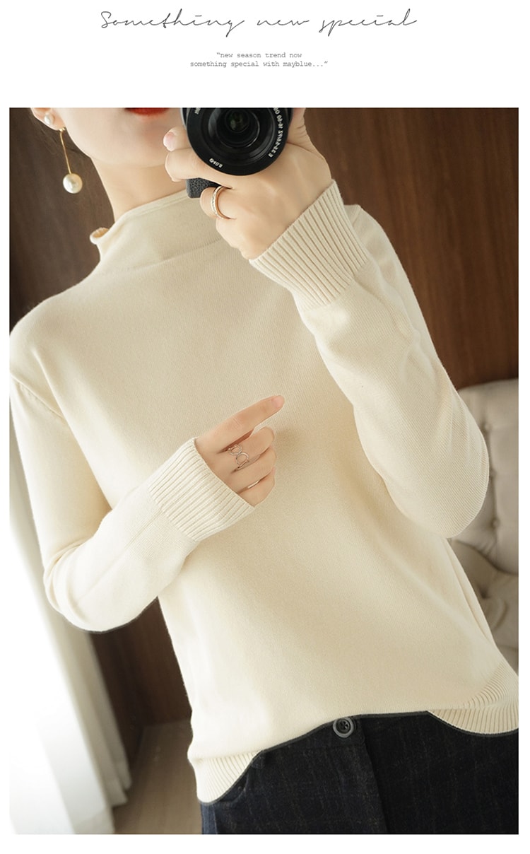 中國 秋冬女式針織衫韓版半高領內搭打底衫針織毛衣 白色S