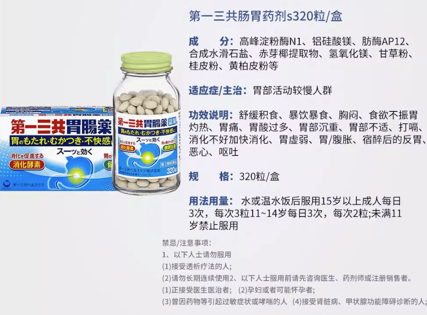 【日本直郵】第一三共胃腸藥 胃酸過多腸胃不適消食片胃痛胃不適片劑320粒