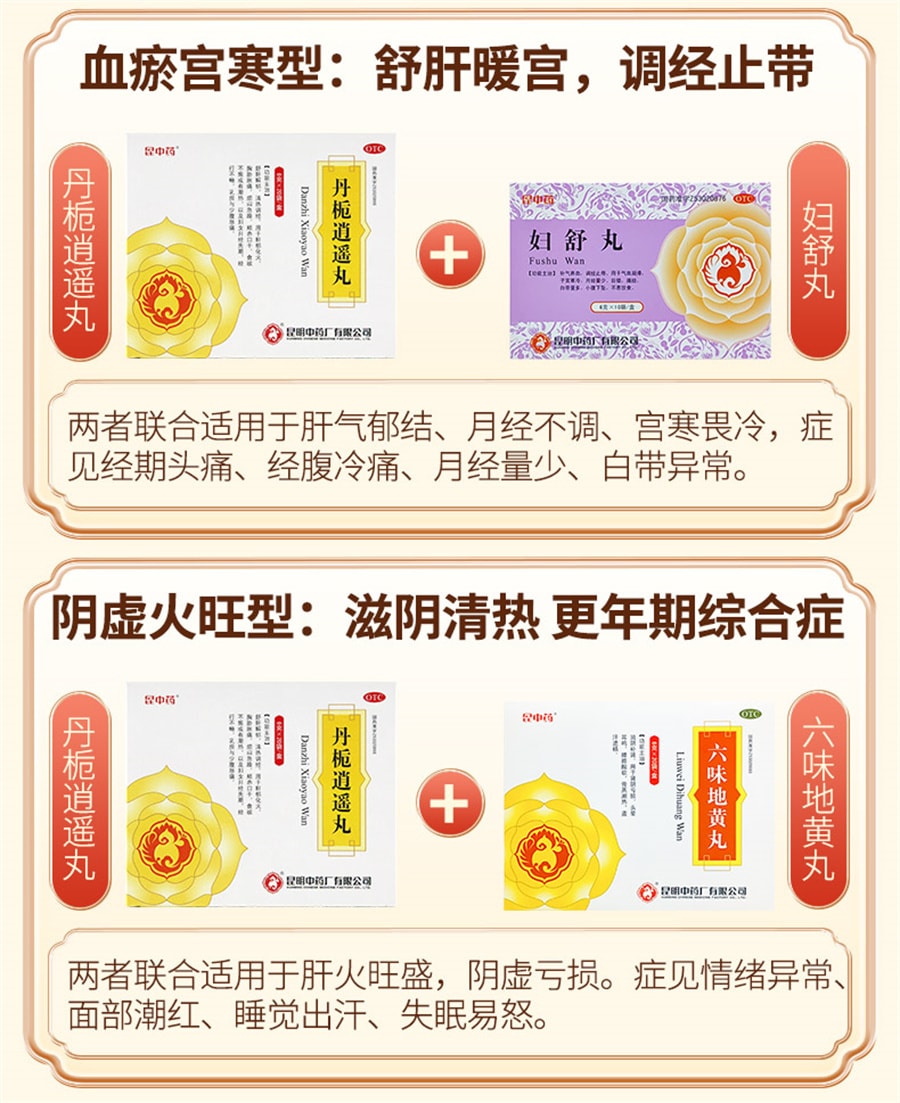 【中国直邮】 昆中药 丹栀逍遥丸 非加味逍遥丸调经月经不调乳房胀痛20袋/盒