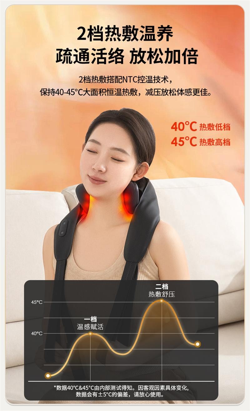 【中国直邮】 妙界 R3se颈椎按摩仪揉捏肩颈斜方肌热敷腰按摩披肩 碳钢黑 1个装