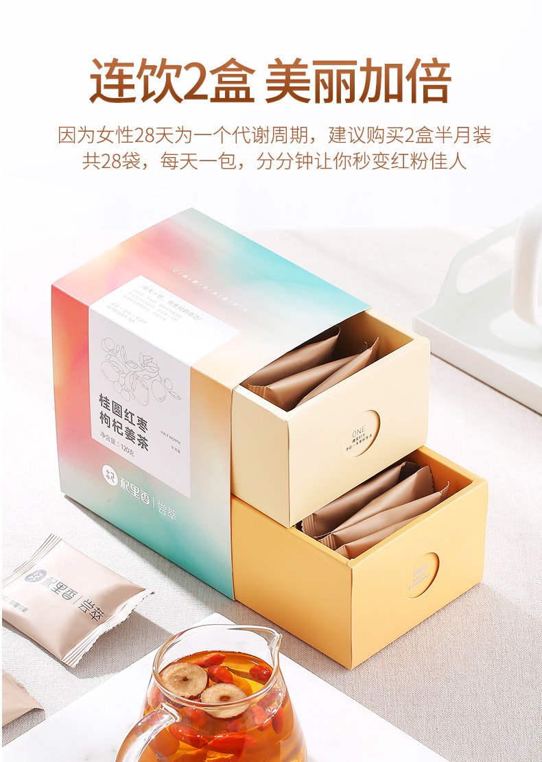 【中国直邮】杞里香 桂圆红枣枸杞姜茶120g/盒 花茶女人泡水茶小袋元气好茶