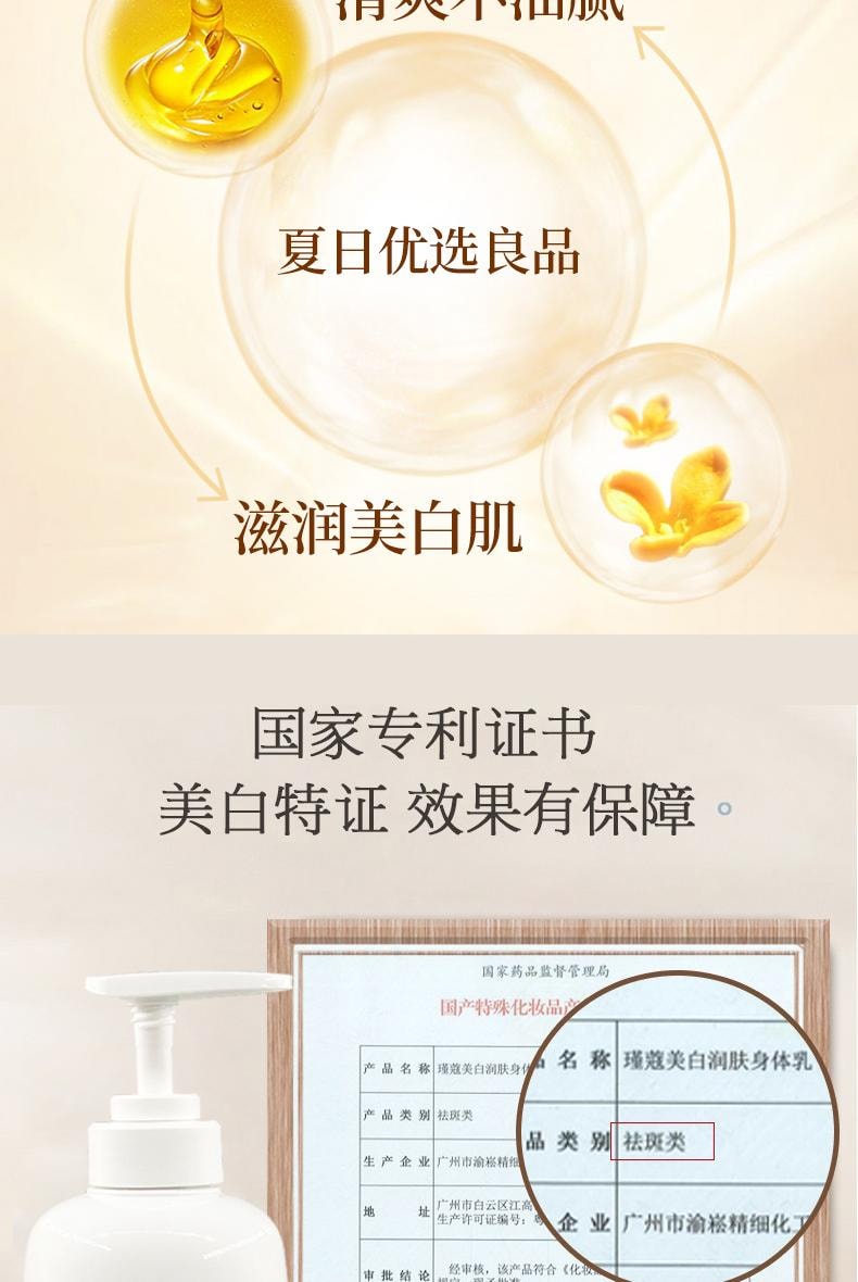 【中国直邮】 南袖 美白润肤身体乳 美白润肤 改善干燥粗糙补水滋润嫩白肌 450ml/瓶