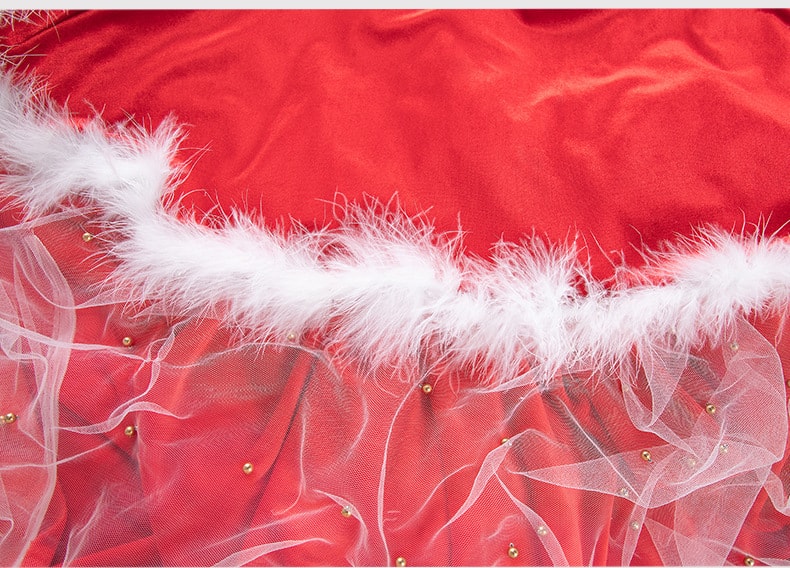 【中国直邮】曼烟 情趣内衣 性感系带毛绒短版斗篷 圣诞装套装 红色均码(含丝袜)