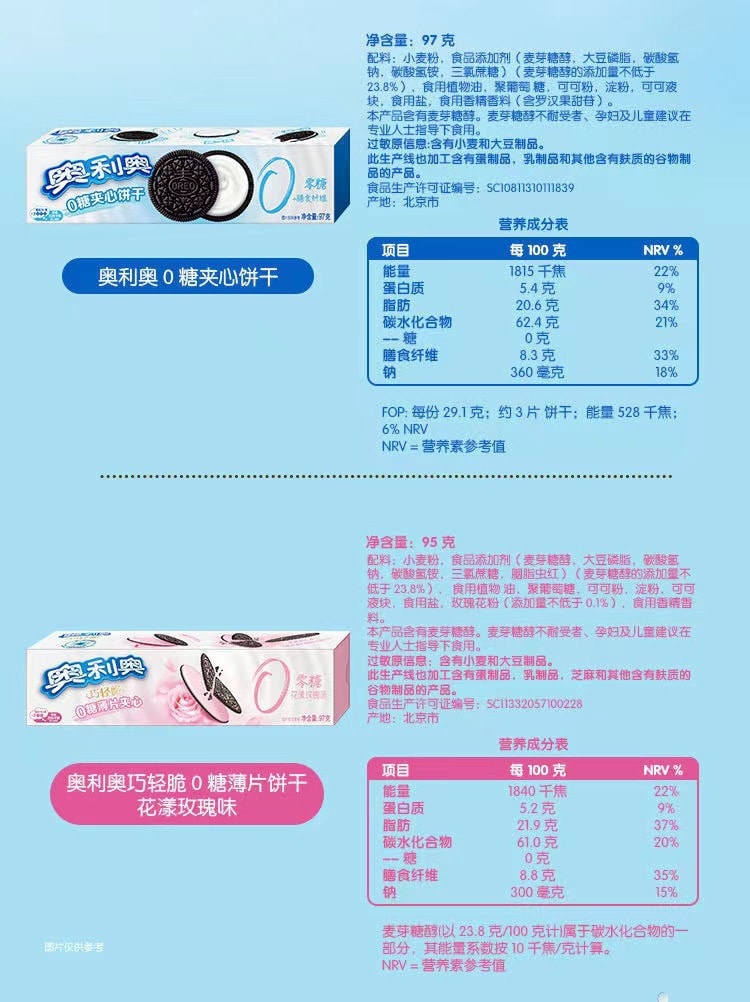奧利奧 零糖原味夾心餅乾 97克 一盒兩包 無糖快樂餅 美味少負擔