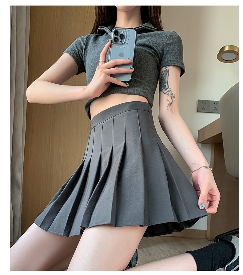 【中国直邮】爪哇岛 夏季新品 高腰显瘦 jk百褶裙学院风 XS码 灰色款
