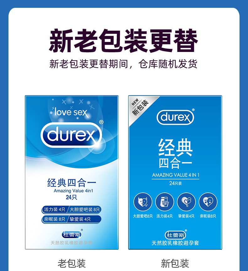 【中國直郵】 Durex杜蕾斯 超潤滑超舒適 經典四合一24隻/盒裝 成人情趣用品