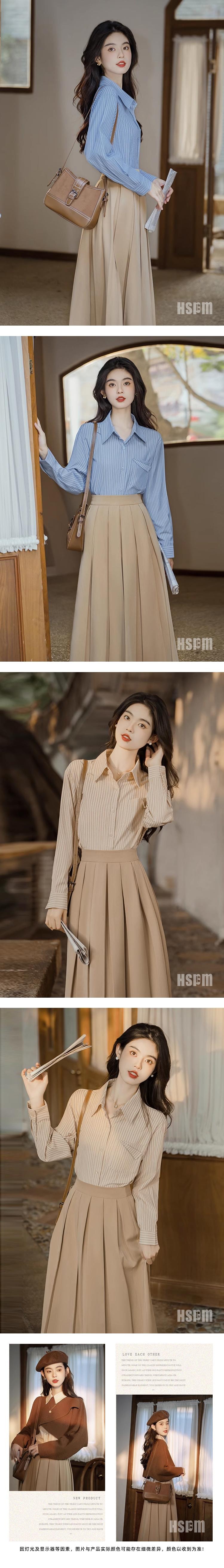 【中國直郵】 HSPM 新款針織衫襯衫搭配半身裙三件組 乳白色套裝 M