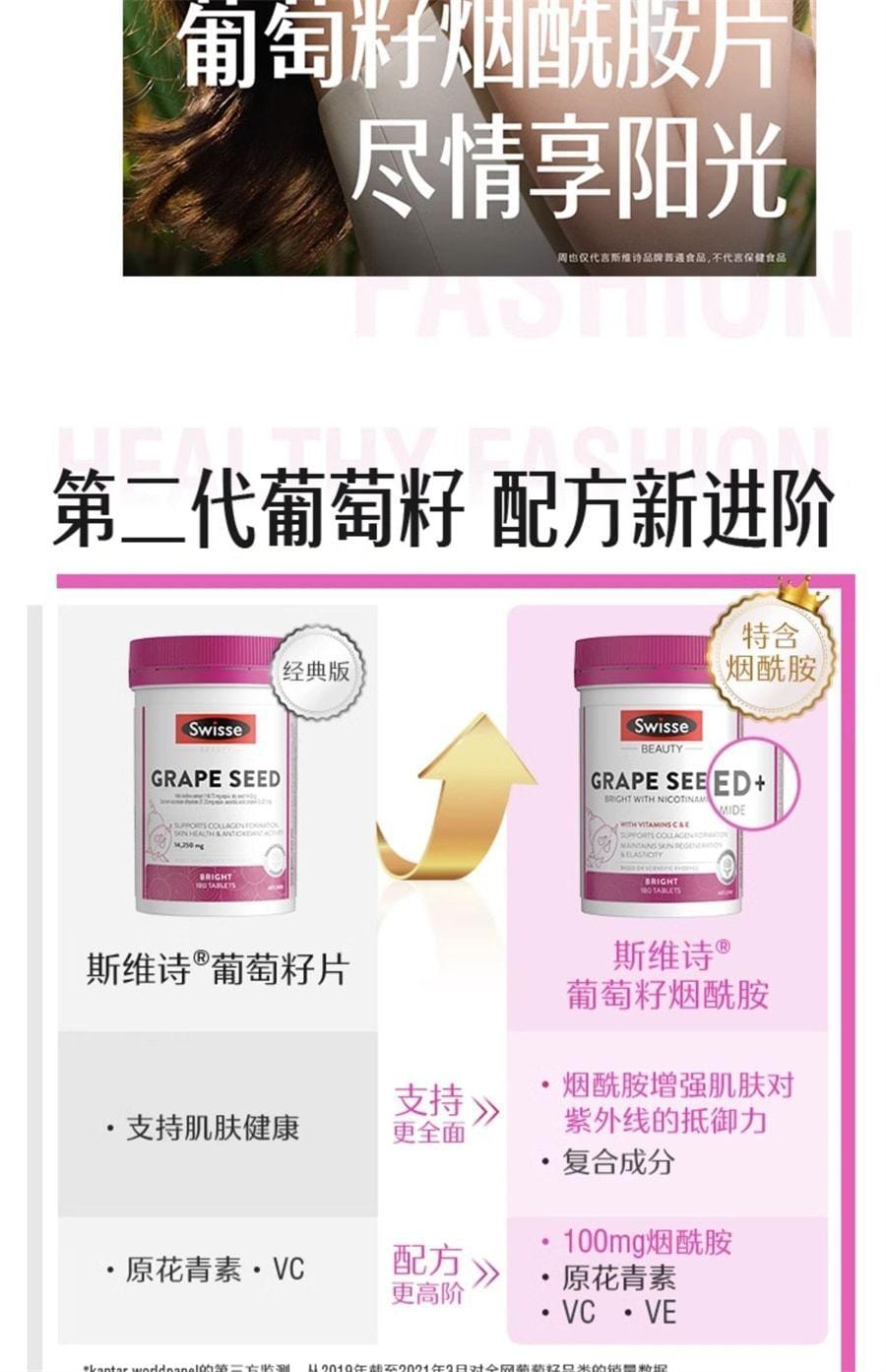【中国直邮】 澳大利亚 Swisse 澳洲  葡萄籽抗糖胶囊烟酰胺胶原蛋白花青素维生素c营养品 60片/罐(明星推荐-迪丽热巴)