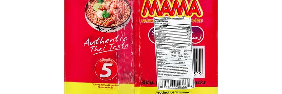 泰國MAMA媽媽 泡麵 酸辣蝦口味 5連包 300g