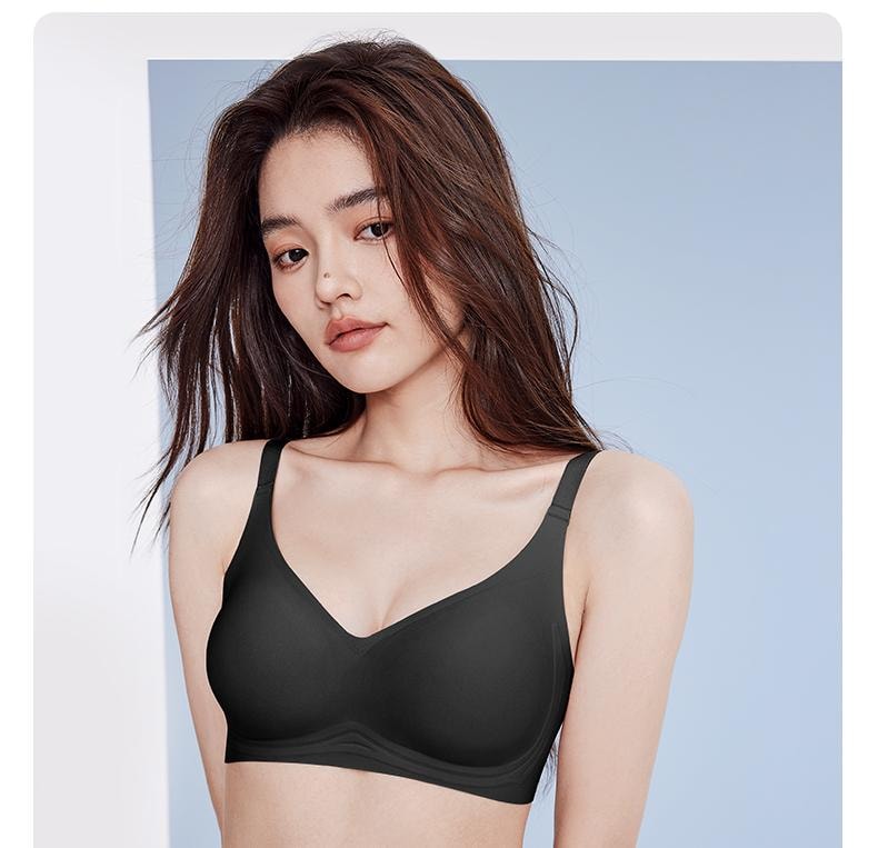 幸棉灰紫色M码薄款贴贴杯文胸女舒适无痕收副乳文胸小胸聚拢无钢圈软支撑内衣
