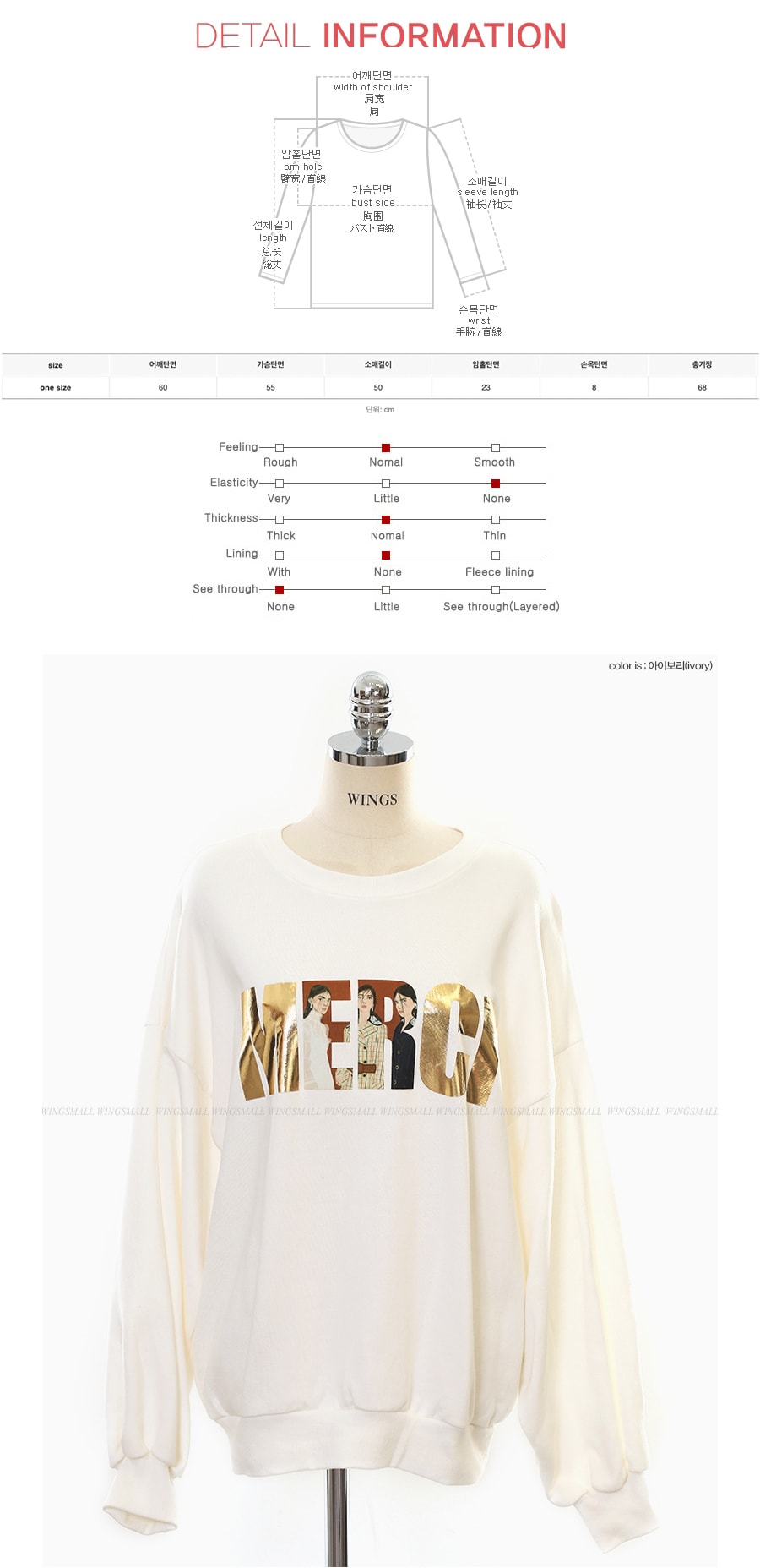 WINGS Puff Sleeve Sweatshirt #Ivory One Size(S-M)
