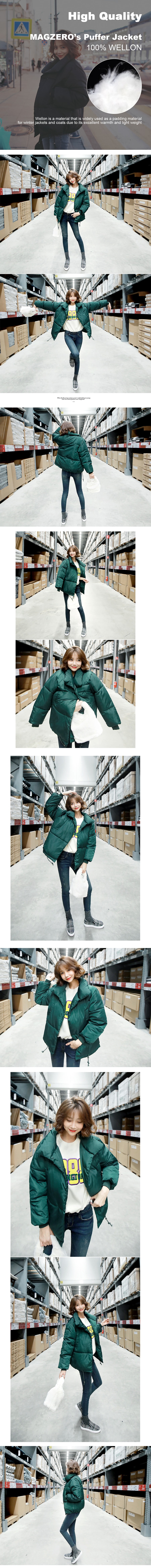 [KOREA] High-Collar Puffer Jacket  #Green One Size(S-M) [Free Shipping]