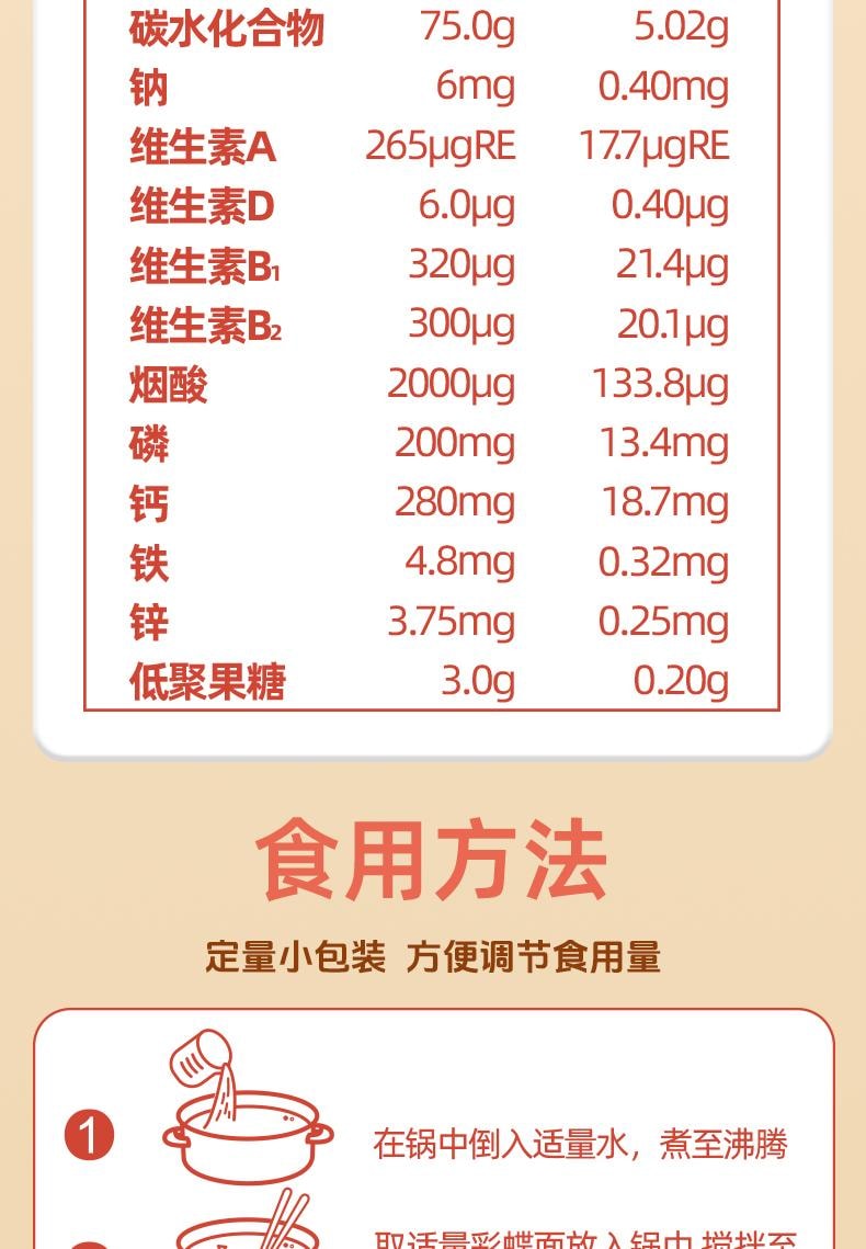  BAIXIANG白象 白象 白象嬰幼兒營養彩蝶面兒童蔬菜麵寶寶輔食120g/盒