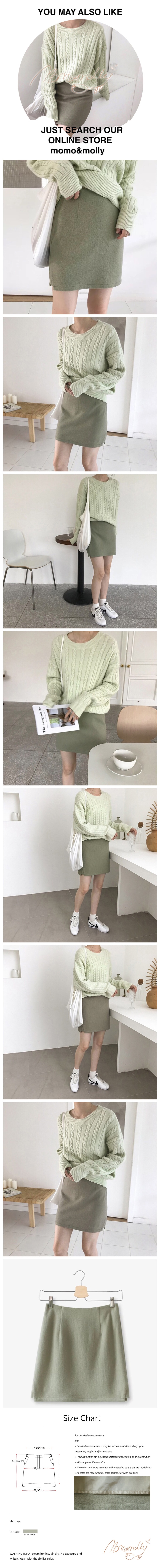 High waist thin skirt short solid skirt Light-green M-size