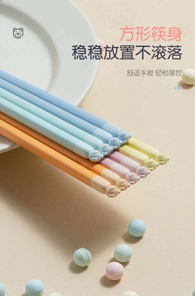 【中國直郵】雙槍 馬卡龍色 可愛萌趣風 小熊合金筷子 家用防滑耐高溫 不易發黴抗菌合金筷 5雙裝 |*預計到達時間3-4週