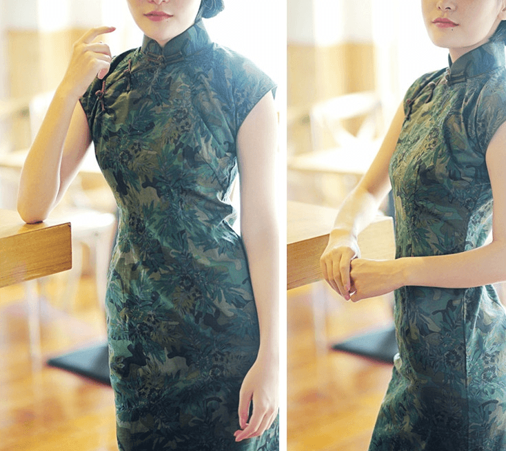 China Direct Mail 2019 Old Shanghai Soya Cotton and Linen Daily Cheongsam Slim Long Green # 1piece