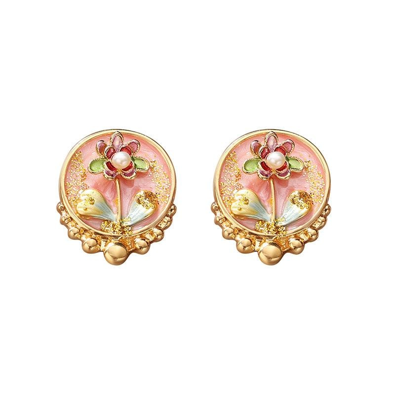 【中国直邮】 醉时光 优品 珍珠莫奈油画耳环 新中式巴洛克气质新款女耳 1对