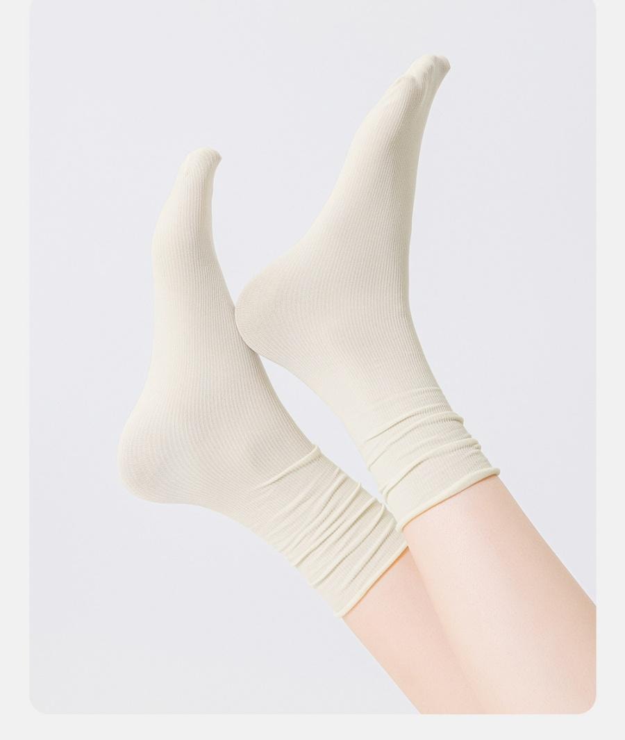 【中国直邮】 宝娜斯 堆堆袜子 吸汗轻薄透气中筒袜 卡其色均码 3双