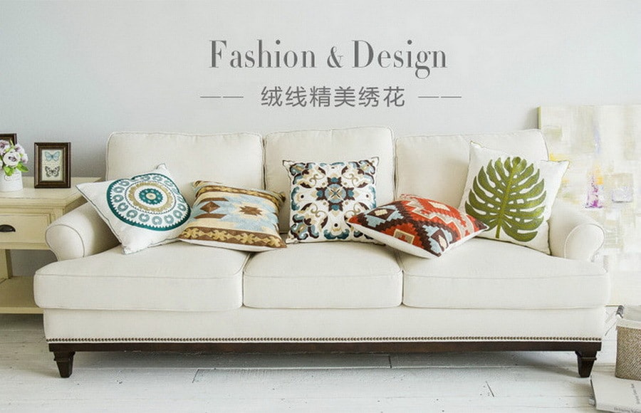 100% Cotton Embroidered Throw Pillow Covers Decorative Cushion Covers 18 x 18 inch jihehong 1 pair