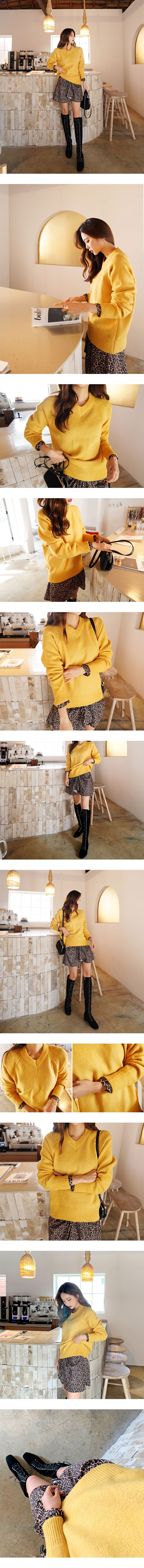 V-Neck Sweater #Mustard One Size(S-M)