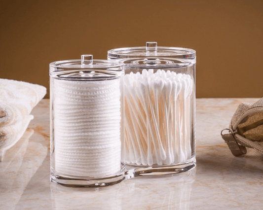 Makeup Organizer Cotton Pads Holder Swab Jar Divider with 2 Sections
