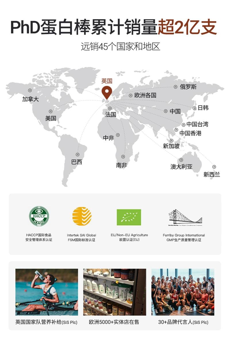 【中国直邮】 英国 PhD 智选蛋白棒礼盒 高蛋白棒健身代餐能量棒饼干健康解馋 64g*7/支