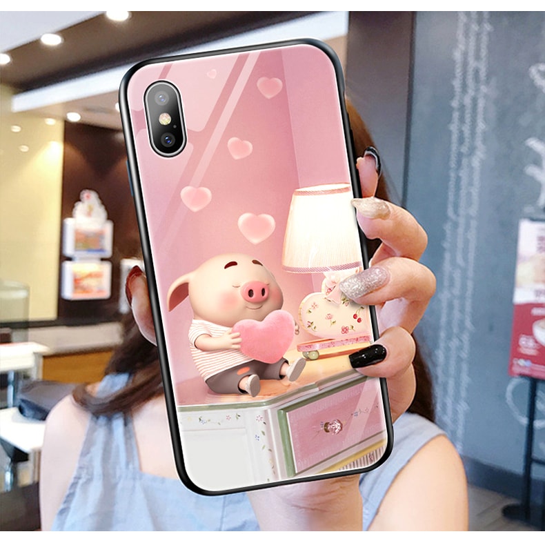 LEARN&amp;WORK Web Celebrity Pig Glass Cell Phone Case For iPhone XR