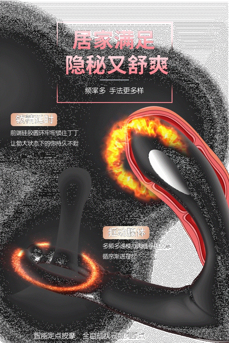 中国直邮 丽波 男用前列腺电击脉冲按摩器锁精环 遥控版 震动棒按摩棒 成人用品 USB充电 黑